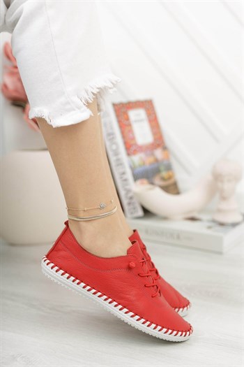Verone Hakiki Deri Yazlık Kırmızı Kadın Ayakkabı